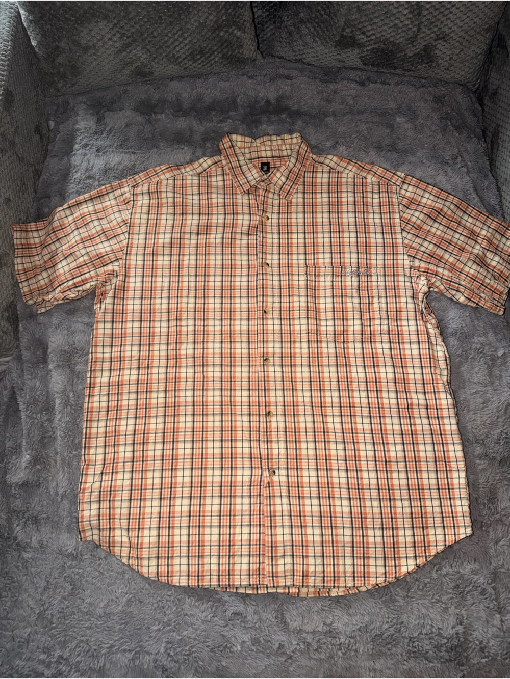 Vintage Y2K Makaveli Men's Casual Orange Plaid Short-Sleeve Button-Down Shirt